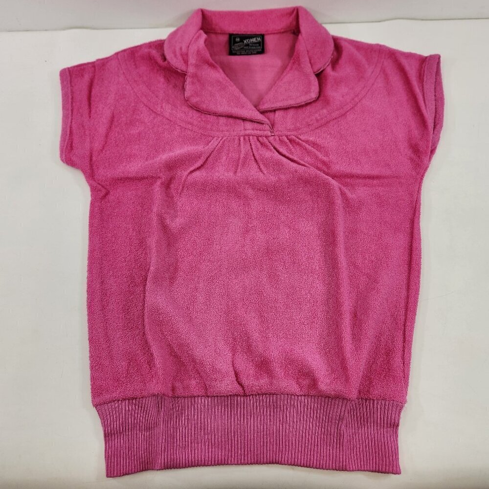 Vintage Pink Terry Cloth Short Sleeved Sweater made in Hong Kong - Picture 1 of 12